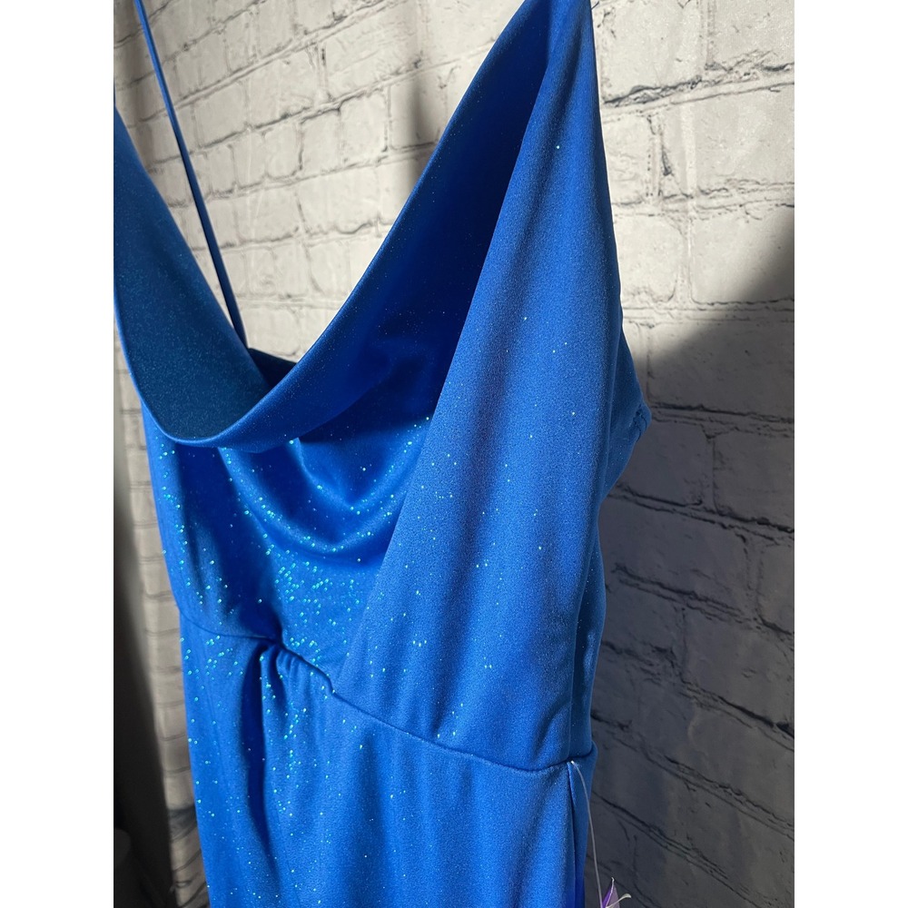 Windsor Royal Blue Glitter Cowl Neck Maxi Dress Spaghetti Strap Large AD1950WD